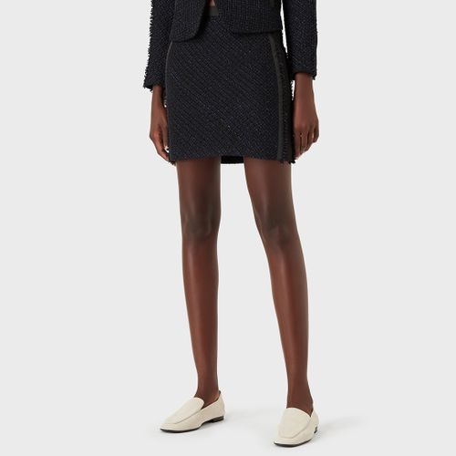 Black Contrast Wool Blend Textured Mini Skirt - Emporio Armani - Modalova