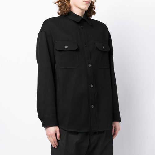 Black Button Wool Overshirt - Emporio Armani - Modalova