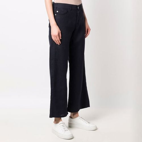 Dark Blue Linen Trousers - Emporio Armani - Modalova