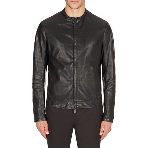 Black Zip Leather Jacket - Emporio Armani - Modalova