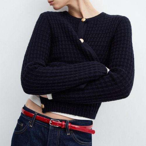 Dark Navy Button Knit Cardigan - Mango - Modalova