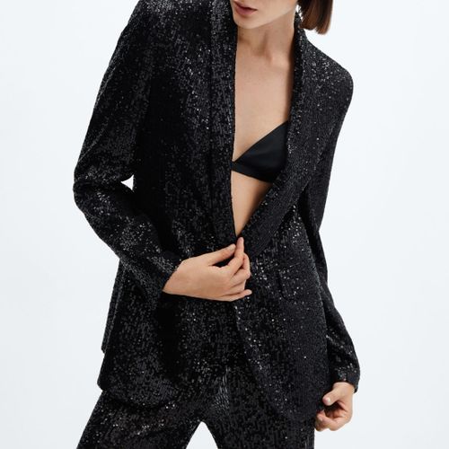 Black Sequin Suit Jacket - Mango - Modalova