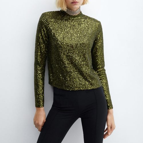 Olive Sequin Turtleneck Top - Mango - Modalova