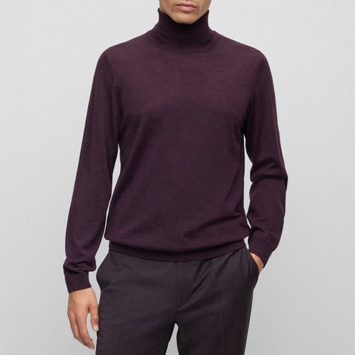 Burgundy Roll Neck Cotton Jumper - BOSS - Modalova