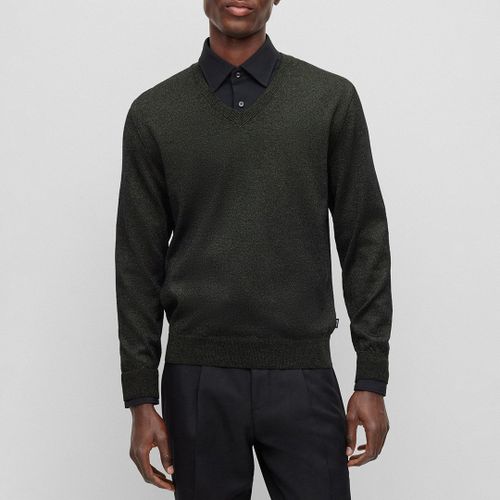 Green Metallic Thread V-Neck Jumper - BOSS - Modalova