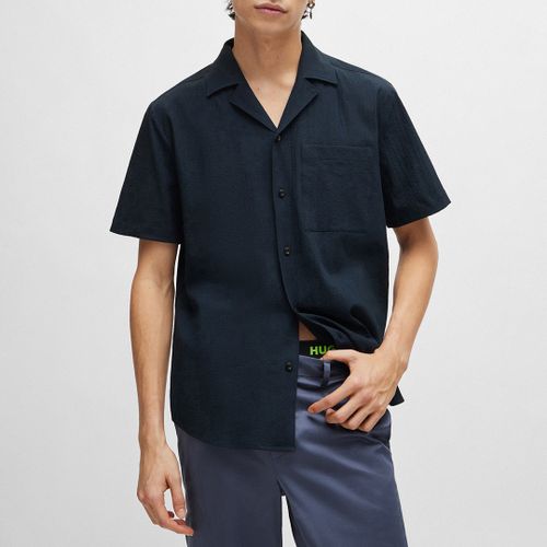 Navy Boxy Cotton Blend Shirt - HUGO - Modalova