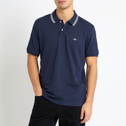 Navy Tipping Collar Cotton Polo Shirt - Size M - Gant - Modalova