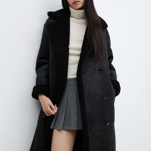 Black Long Fur Effect Coat - Mango - Modalova