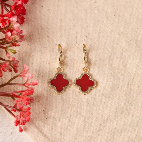 Red & -Plated Clover Dangle Metal Earring - Elika - Modalova