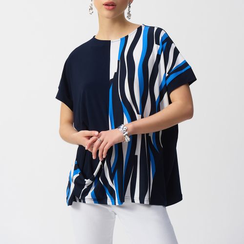 Navy Colourblock Print Blouse - Size 14 - Joseph Ribkoff - Modalova