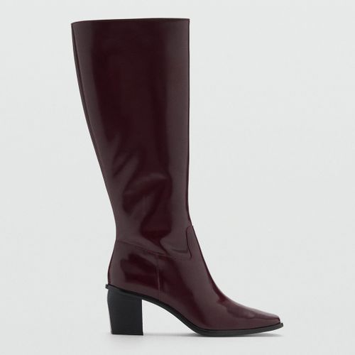 Burgundy Leather boots with zip - Size 8 - Mango - Modalova