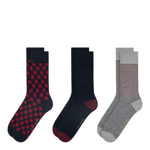 Red 3 Pack Mens Non Terry Crew Socks - Size One Size - Ted Baker - Modalova