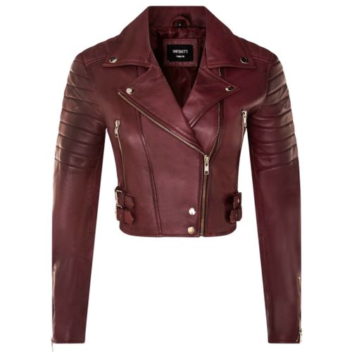 Womens Burgundy Brando Cropped Leather Jacket-Longtown - Size 4XL - Infinity Leather - Modalova