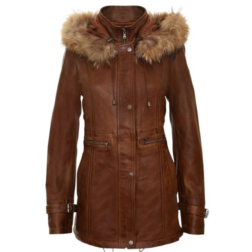 Womens Tan Warm Leather Hooded Parka Jacket-Northwich - Size L - Infinity Leather - Modalova