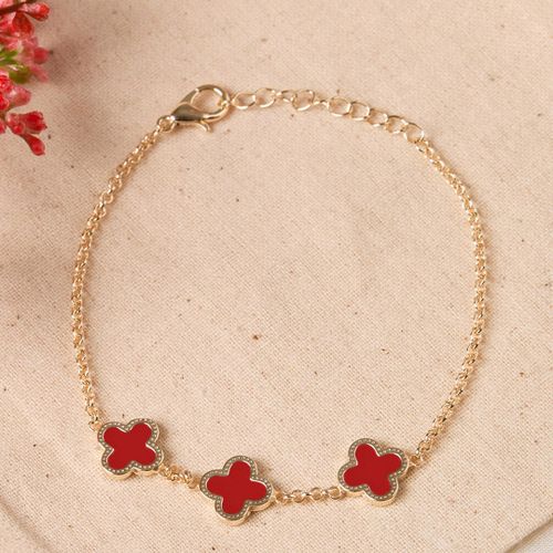 Gold Triple Row Clover Bracelet - Elika - Modalova