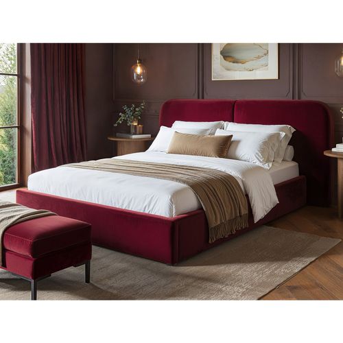 Lena Burgundy Velvet Ottoman Bed - Size Double - Solace+Co - Modalova