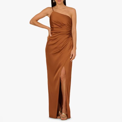 One Shoulder Ruched Satin Long Dress - Size 14 - Adrianna Papell - Modalova