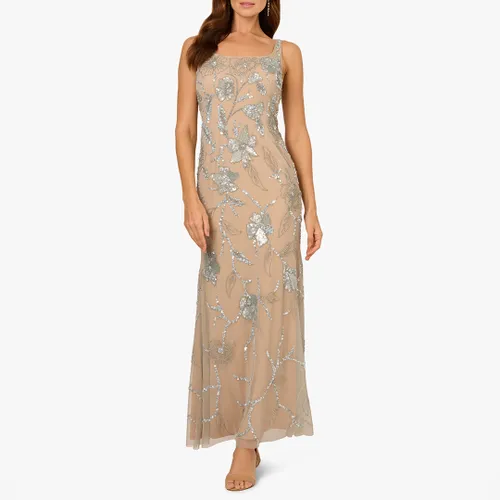 Nude Beaded Mermaid Long Dress - Size 14 - Adrianna Papell - Modalova