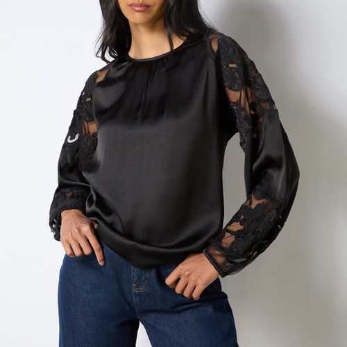 Lace Satin Insert Blouse - Size 10 - Ro & Zo - Modalova