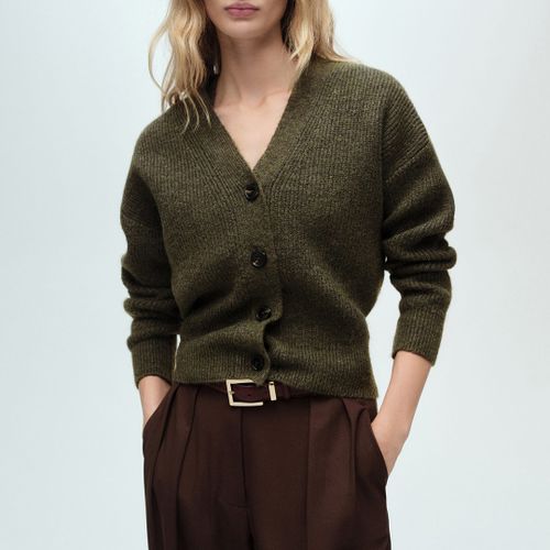 Khaki V-Neck Ribbed Cardigan - Size M - Mango - Modalova