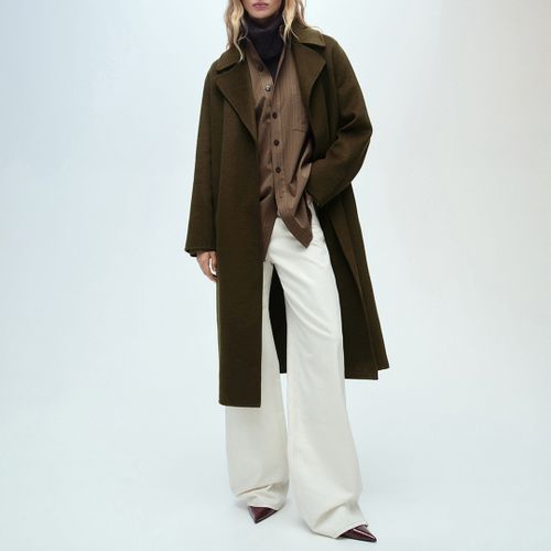Khaki Handmade Long Coat With Belt - Size S - Mango - Modalova