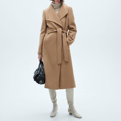 Tan Wool Blend Belted Trench Coat - Size M - Mango - Modalova