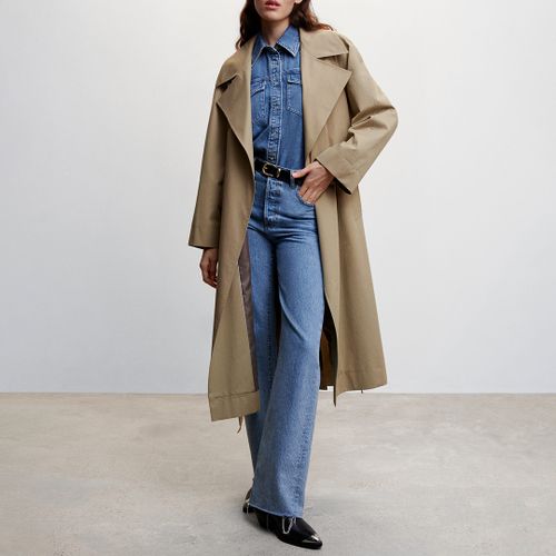 Camel Oversized Cotton Trench Coat - Mango - Modalova