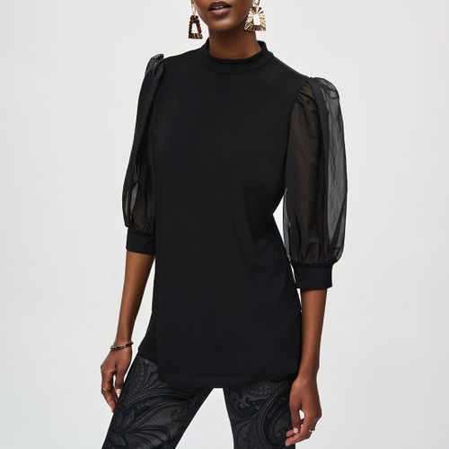 Black Mock Neck Contrast Sleeve Top - Joseph Ribkoff - Modalova