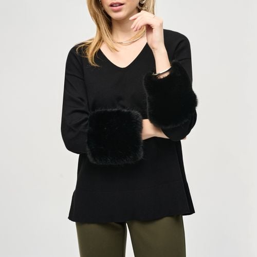 Black Faux Fur Trim Jumper - Joseph Ribkoff - Modalova