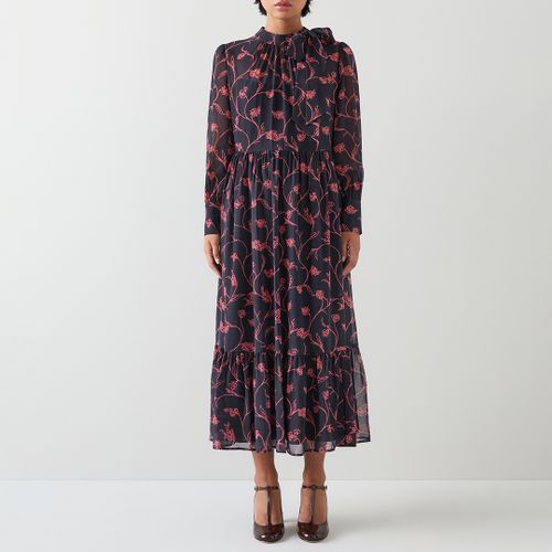 Navy/Pink Printed Tiered Petite Midi Dress - L K Bennett - Modalova