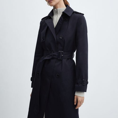 Navy Trench Coat - Mango - Modalova