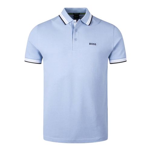 Light Blue Tipped Cotton Polo Shirt - BOSS - Modalova