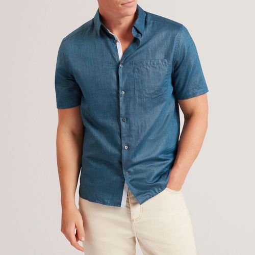 Navy Palomas Short Sleeve Linen Shirt - Size S - Ted Baker - Modalova