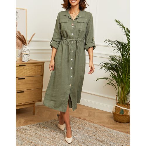 Khaki Maxi Linen Dress - LE MONDE DU LIN - Modalova