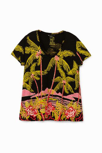 Camiseta lino diseño hawaiano - Desigual - Modalova