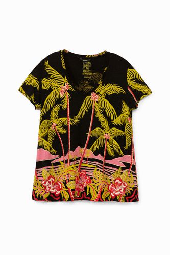 Hawaiian design linen T-shirt - - M - Desigual - Modalova