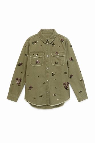 Cotton shirt sequins - GREEN - XL - Desigual - Modalova