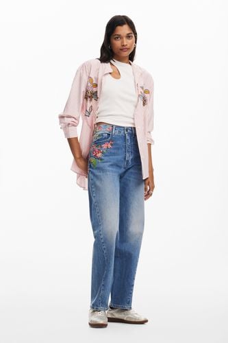 Long denim pants with flowers - 34 - Desigual - Modalova