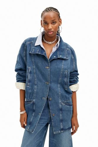 Denim jacket with striped effect and V-neck. - M - Desigual - Modalova