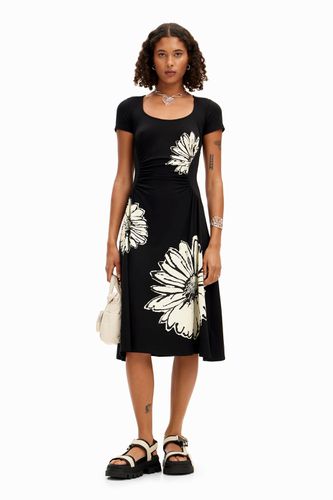 Short-sleeved midi dress with neckline and daisies. - XS - Desigual - Modalova