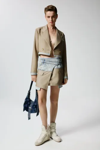 Short bimaterial skirt - BLUE - XL - Desigual - Modalova