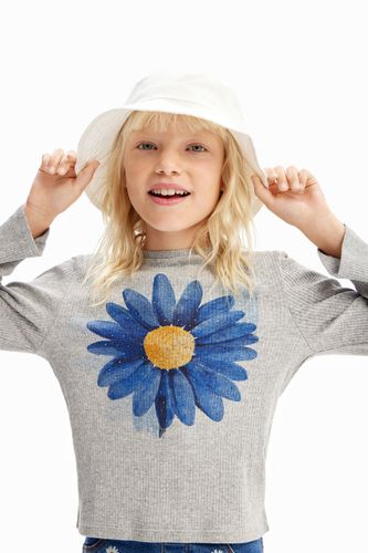 Camiseta canalé con ilustración de flor - Desigual - Modalova