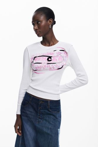 Long sleeve t-shirt with pink letters - S - Desigual - Modalova