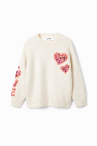 Heart knit pullover - WHITE - M - Desigual - Modalova
