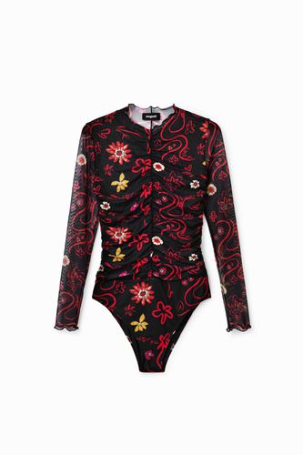 Tulle ruched floral bodysuit - - XL - Desigual - Modalova