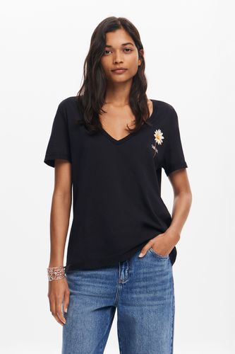 Camiseta V Flor bordada - BLACK - L - Desigual - Modalova