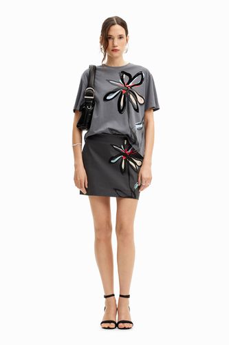 Worn-out t-shirt with arty flower. - - S - Desigual - Modalova
