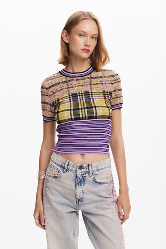 Knitted T-shirt with stripes and checks. - - L - Desigual - Modalova