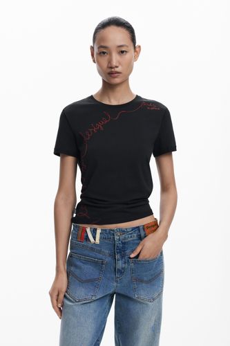 Camiseta frase bordada - BLACK - XS - Desigual - Modalova