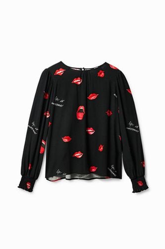 Sheer blouse with mouths - - S - Desigual - Modalova